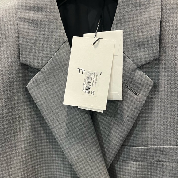 NWT Theory Chambers Blazer Tailored Gingham Dove Multi 40L Grey Suit Jacket - Picture 7 of 8